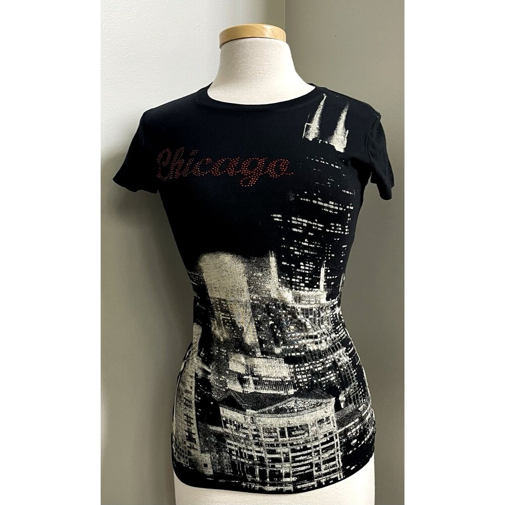 Primate Ladies Small Chicago City Tshirt Red Embellishment 100% Cotton